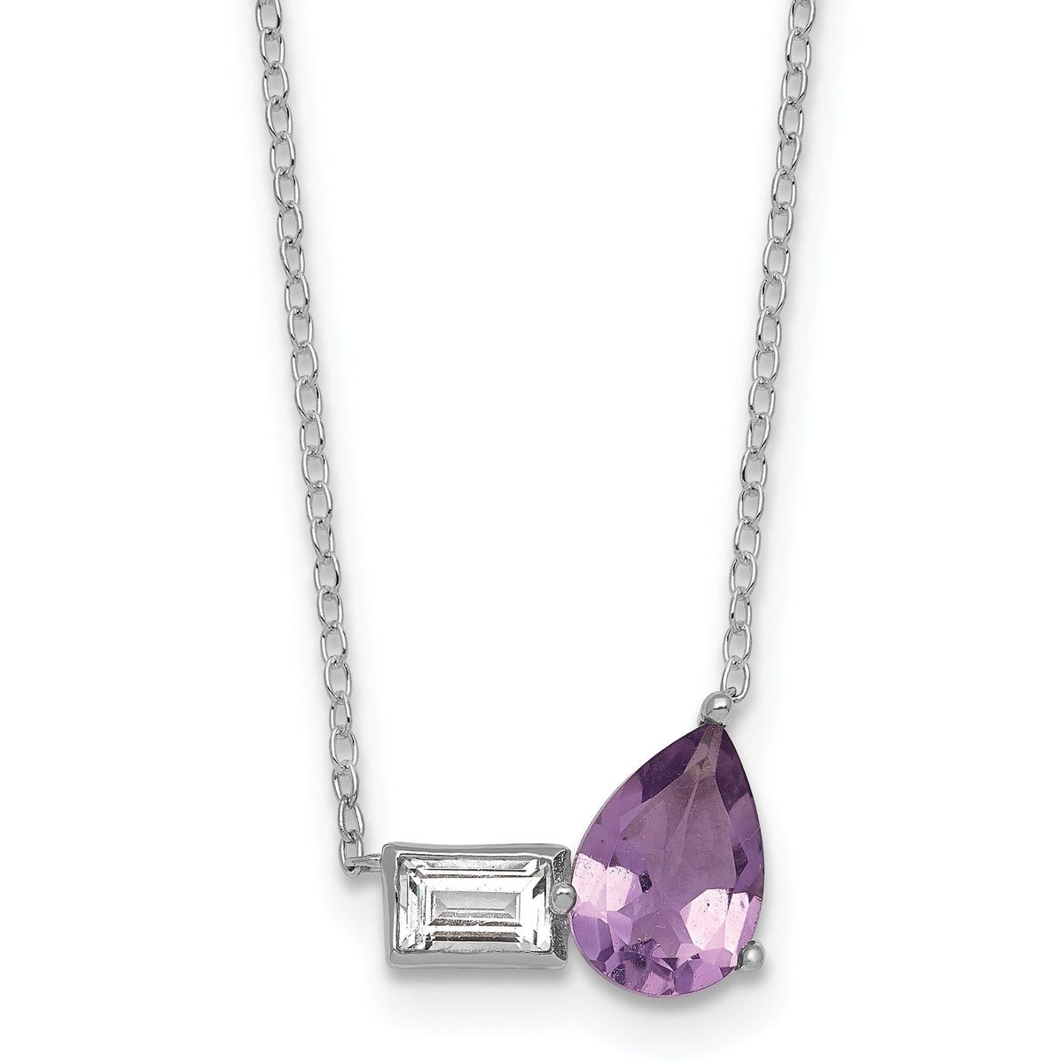 Pear Emerald-Cut Amethyst & White Topaz Necklace in Sterling Silver, 16 Inch - Sophia Jewelers Main image