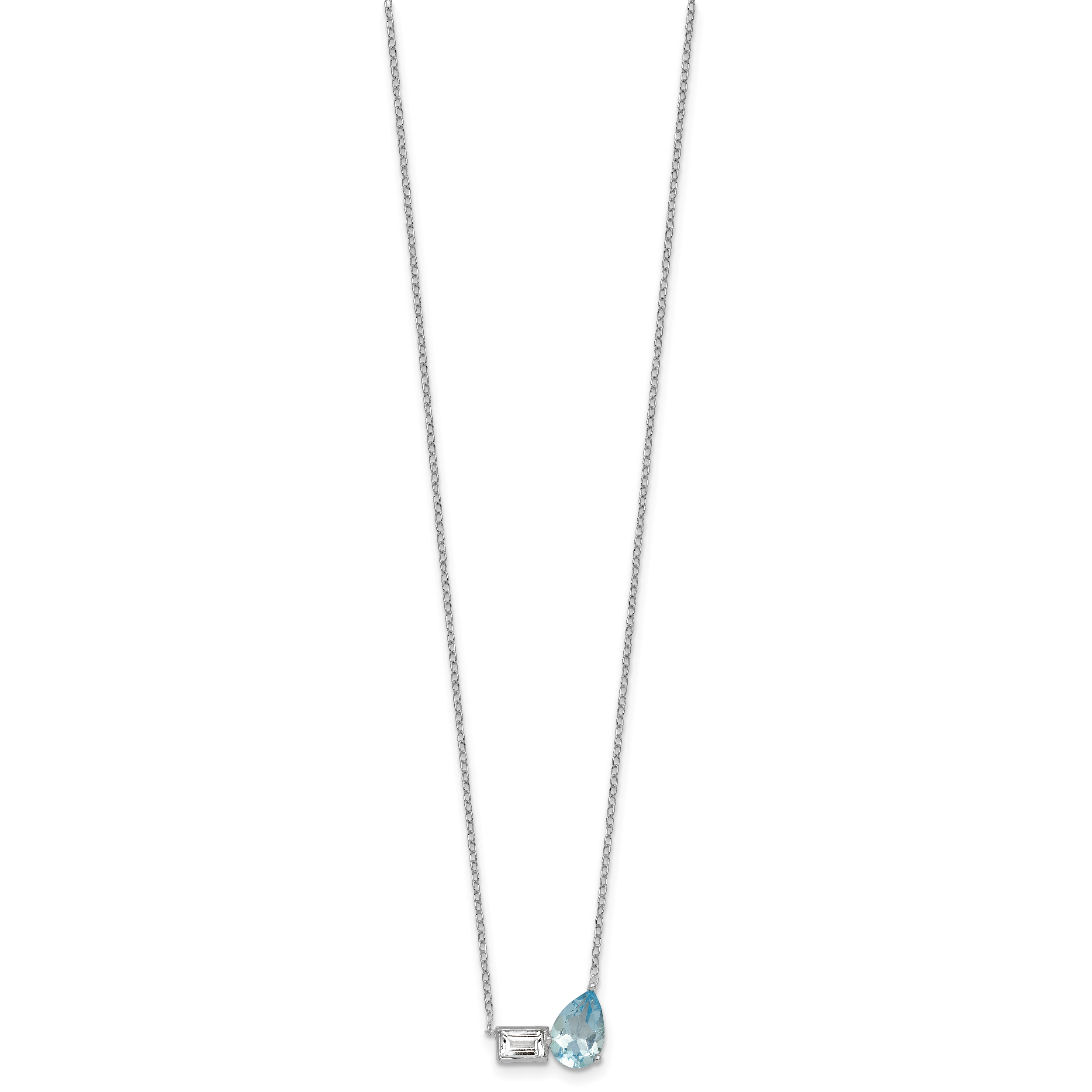 Sterling Silver Rhodium-plated Polished Pear Sky Blue and Emerald-cut White Topaz 16 Inch with 2 Inch Extension Necklace Secondary image