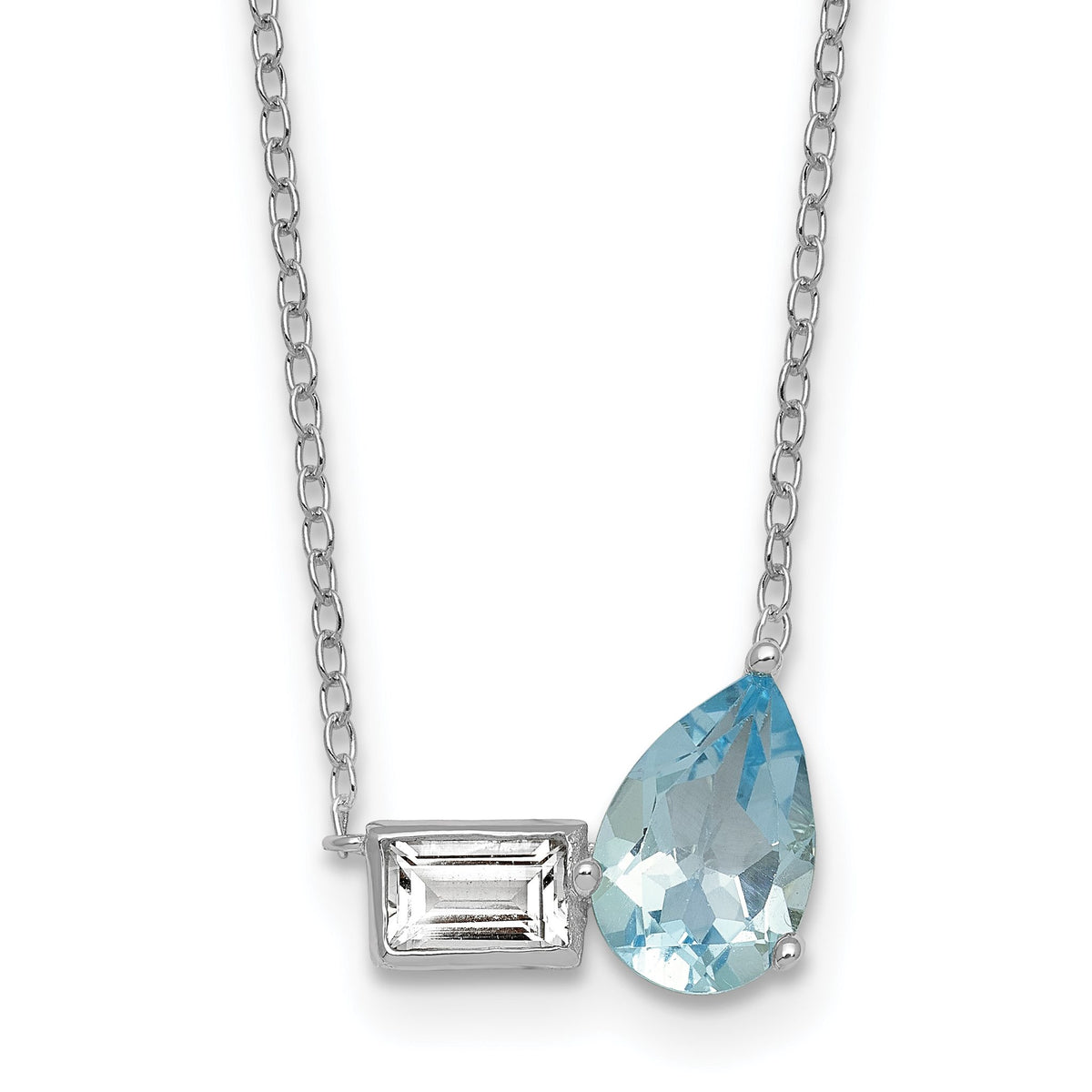 Pear Sky Blue Emerald-Cut White Topaz Necklace in Sterling Silver, 16 Inch - Sophia Jewelers Main image