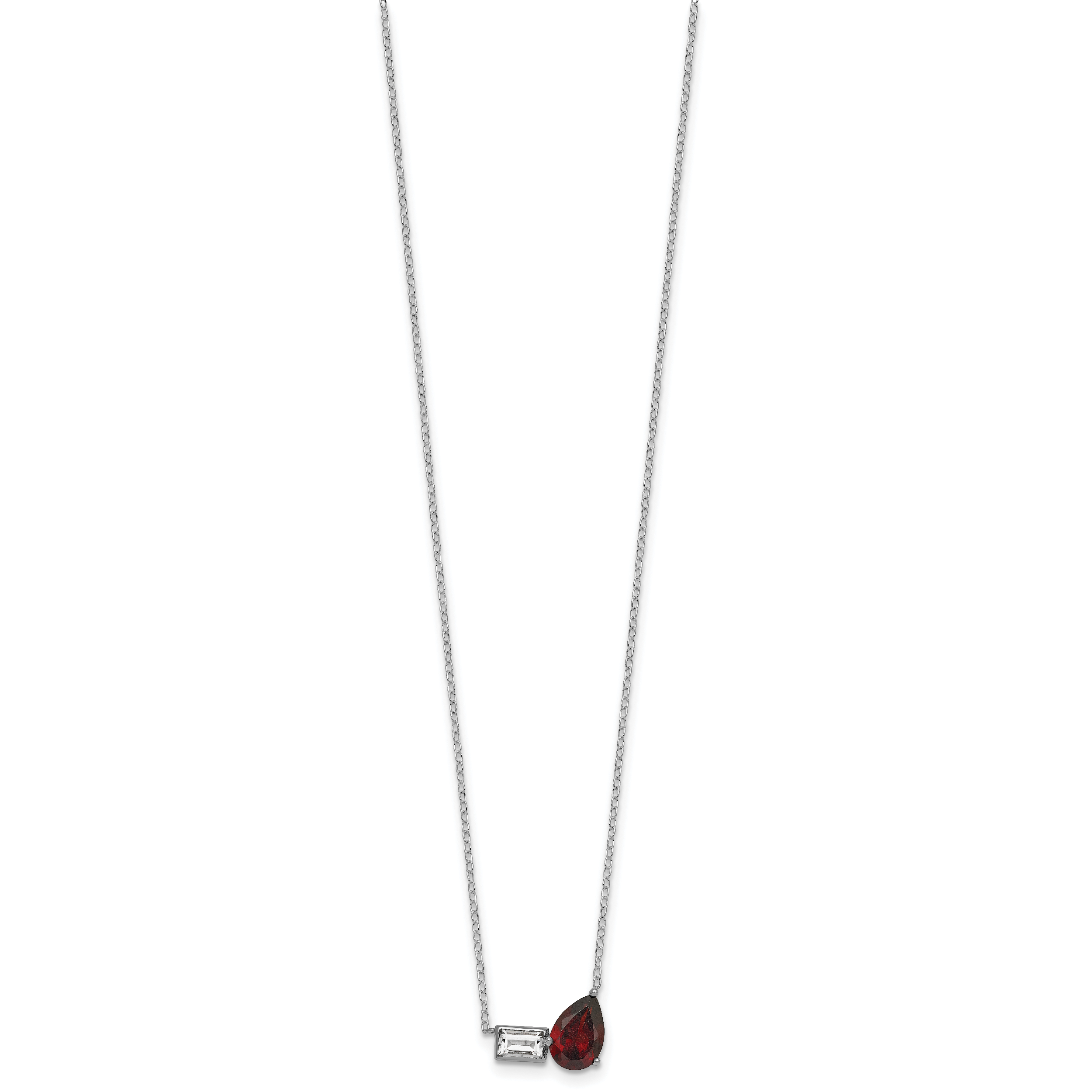 Sterling Silver Rhodium-plated Polished Pear Garnet and Emerald-cut White Topaz 16 Inch with 2 Inch Extension Necklace Secondary image
