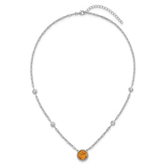 Sterling Silver Rhodium-plated Polished Round Citrine and White Topaz 16 inch with 2 inch Extension Necklace