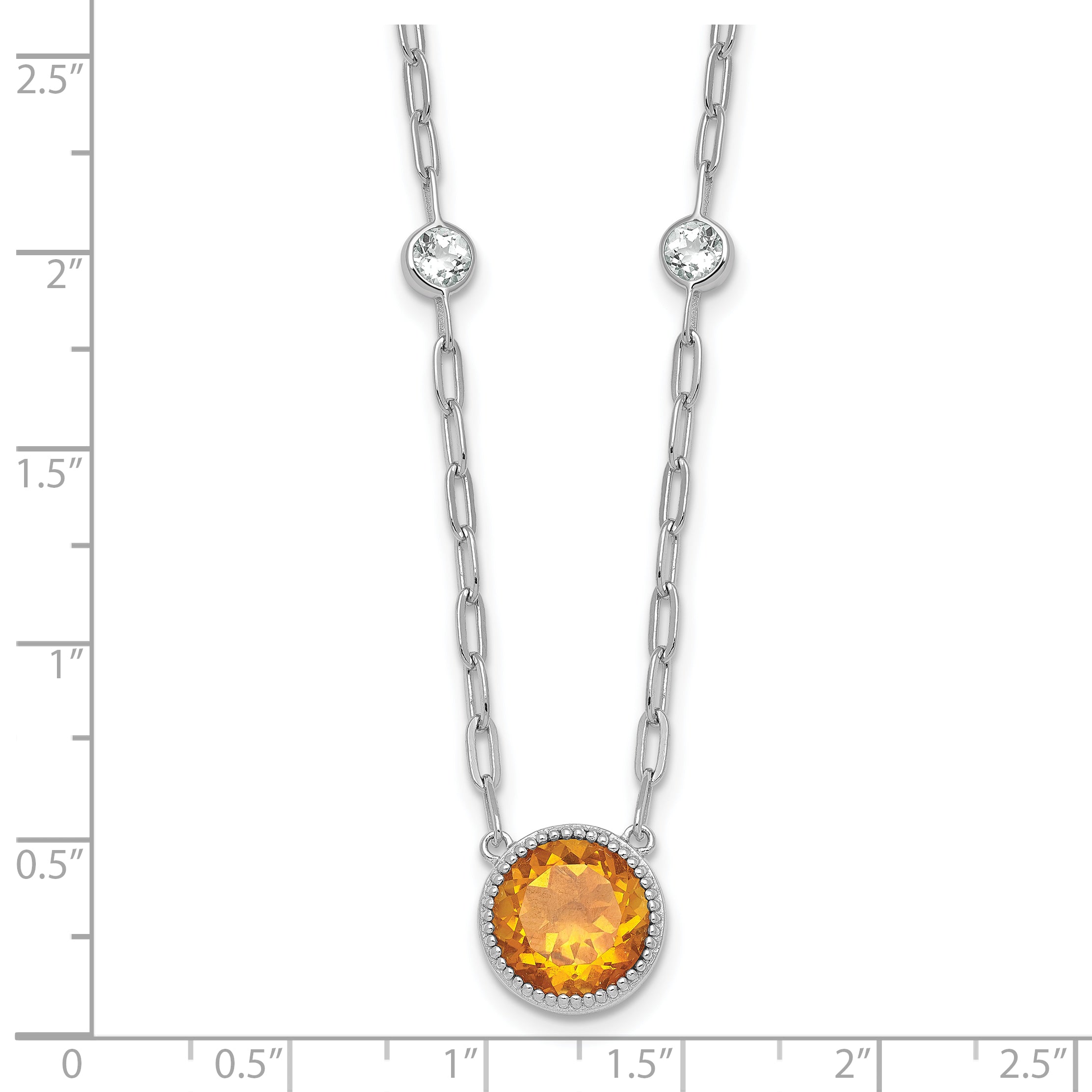 Sterling Silver Rhodium-plated Polished Round Citrine and White Topaz 16 inch with 2 inch Extension Necklace