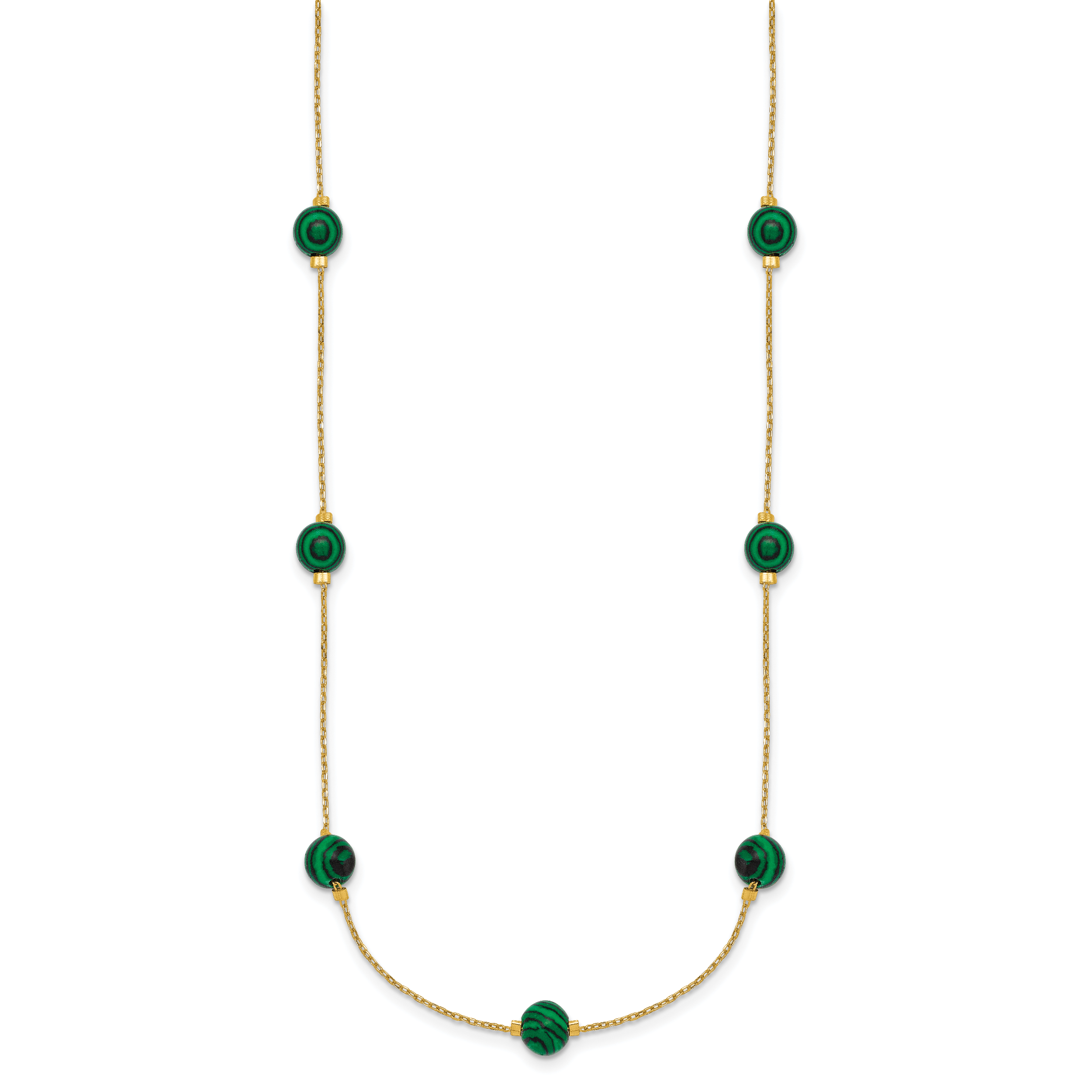 Sterling Silver Gold-Tone Polished Lab Created Malachite 16 Inch with 2 Inch Extension Necklace Secondary image