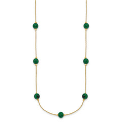 Sterling Silver Gold-Tone Polished Lab Created Malachite 16 Inch with 2 Inch Extension Necklace