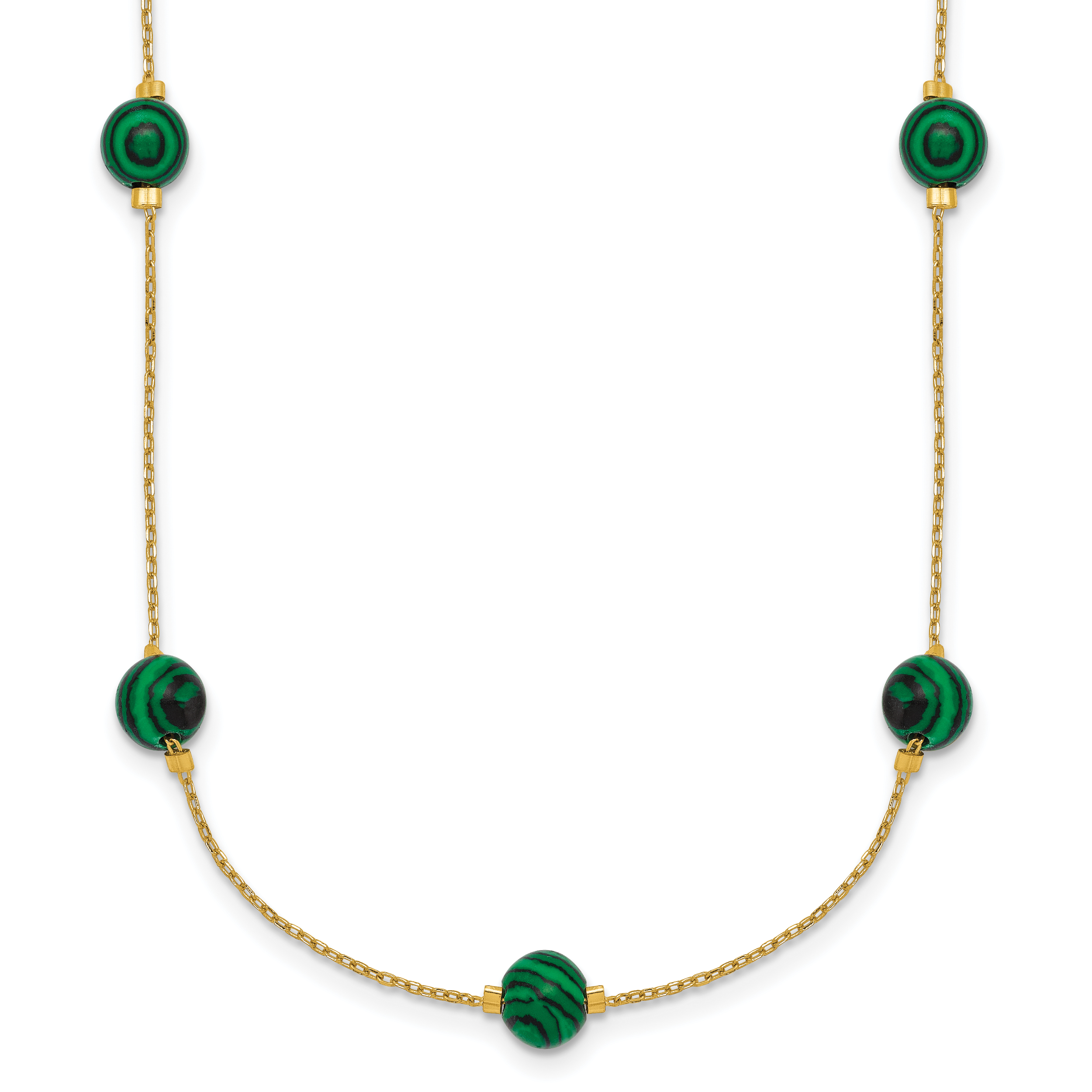Sterling Silver Gold-Tone Polished Lab Created Malachite 16 Inch with 2 Inch Extension Necklace Main image