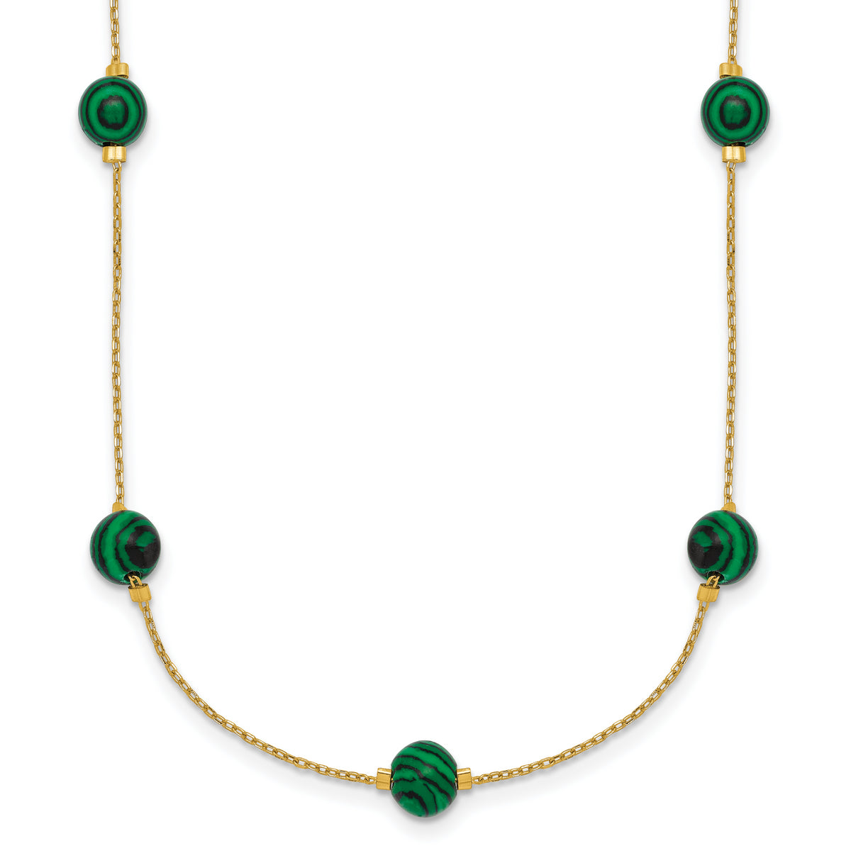 Sterling Silver Gold-Tone Polished Lab Created Malachite 16 Inch with 2 Inch Extension Necklace