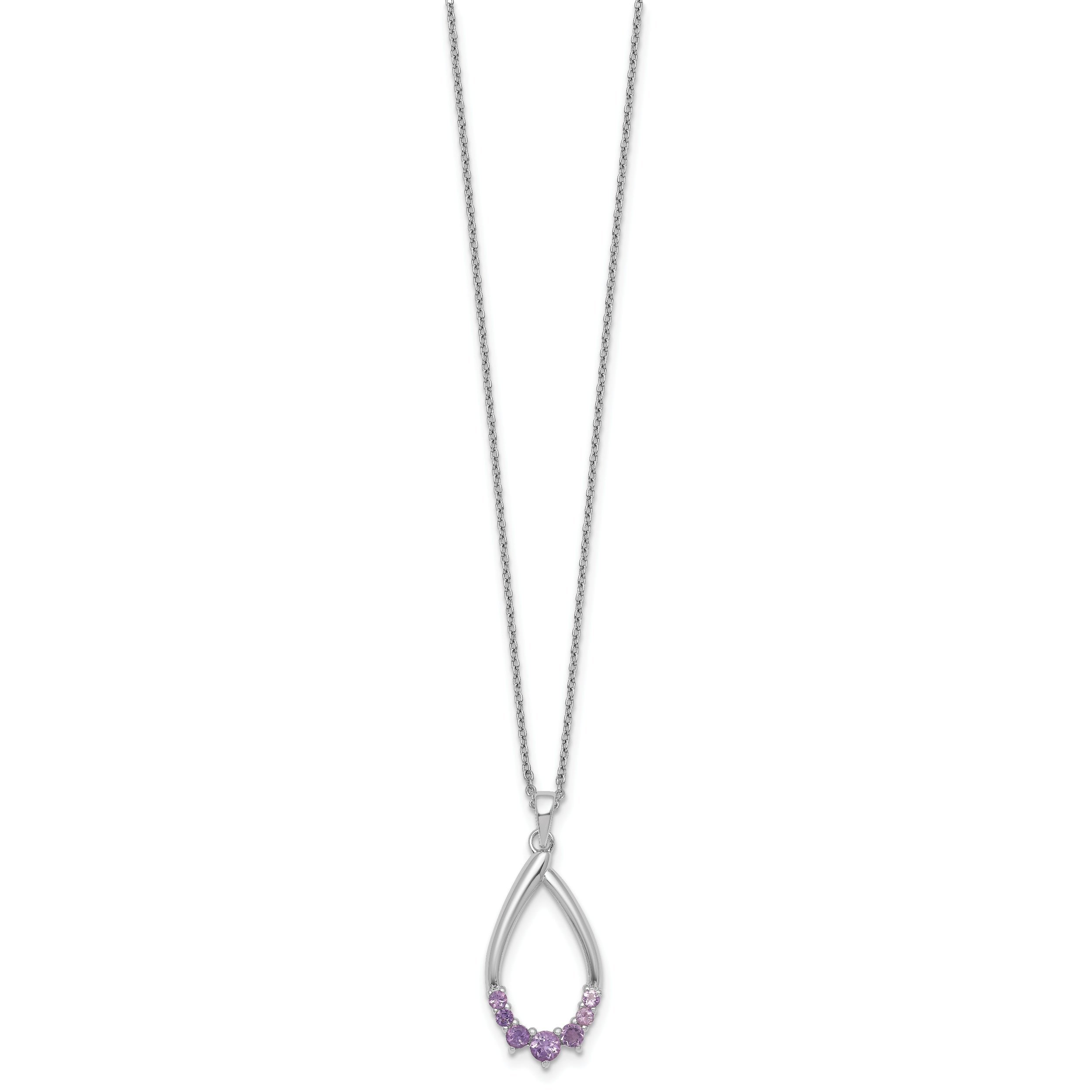 Sterling Silver Rhodium-plated Polished Amethyst Teardrop 16 Inch with 2 Inch Extension Necklace