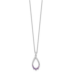 Sterling Silver Rhodium-plated Polished Amethyst Teardrop 16 Inch with 2 Inch Extension Necklace