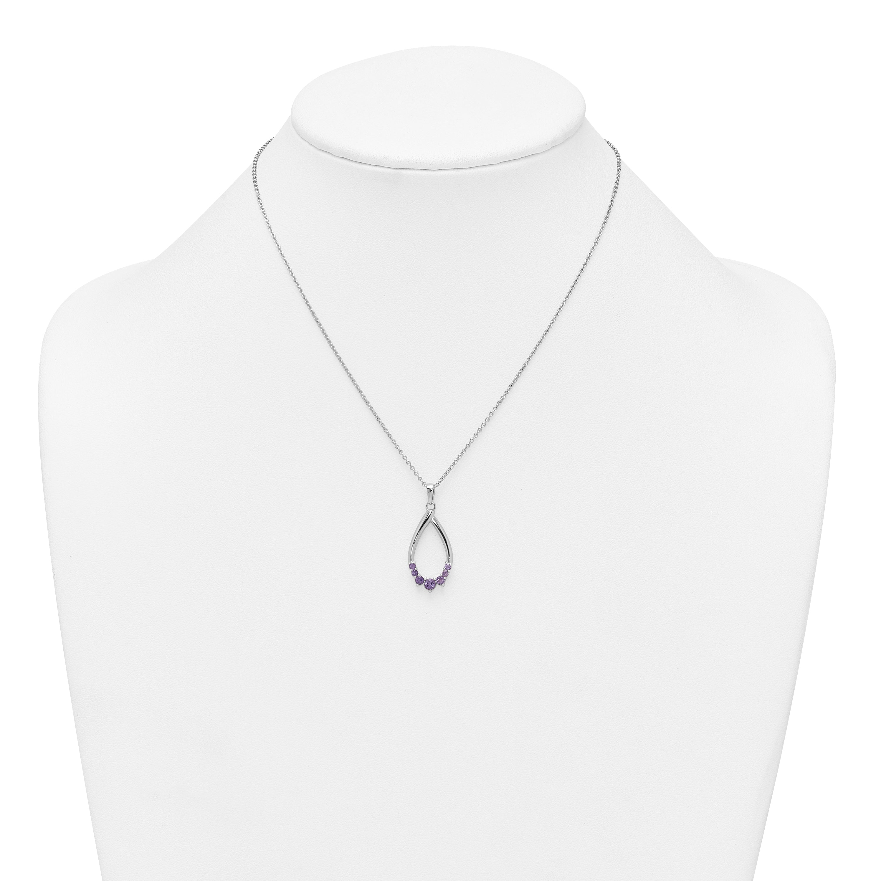 Sterling Silver Rhodium-plated Polished Amethyst Teardrop 16 Inch with 2 Inch Extension Necklace