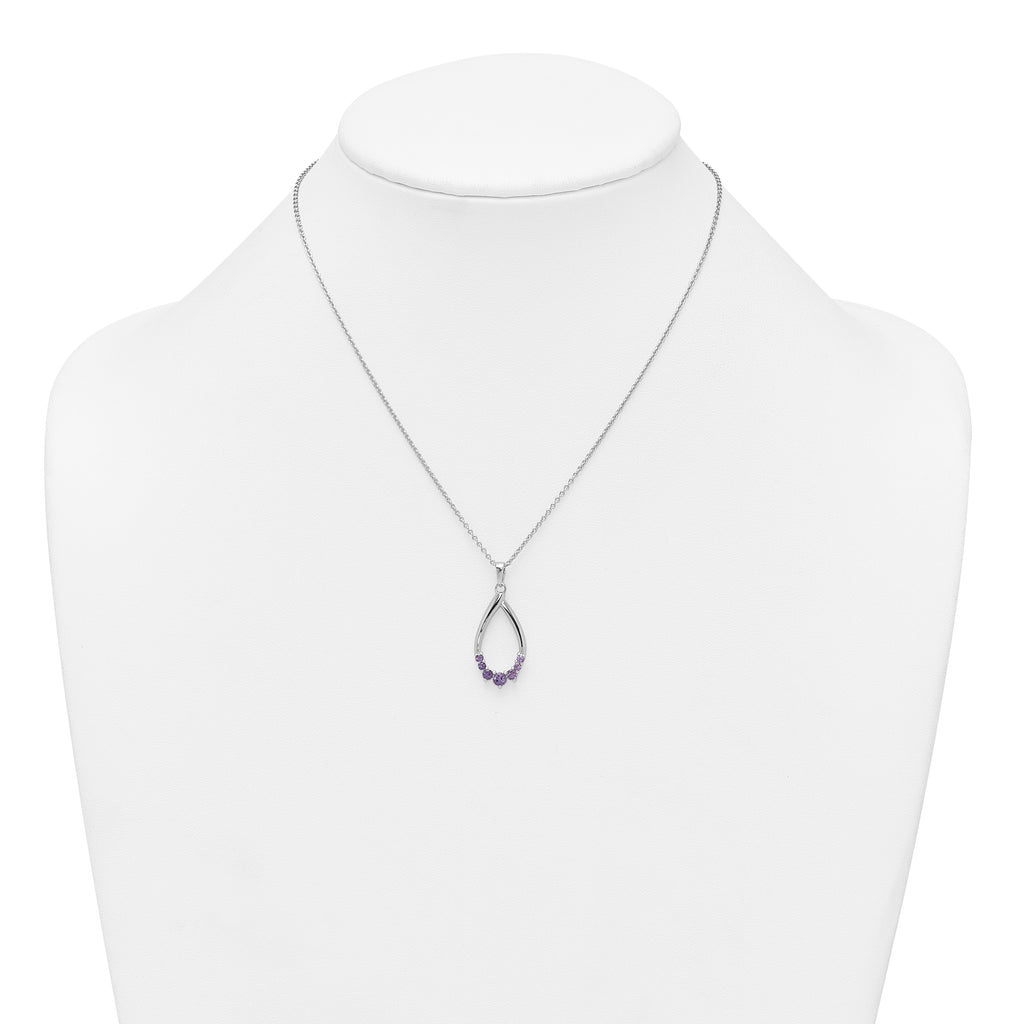 Sterling Silver Rhodium-plated Polished Amethyst Teardrop 16 Inch with 2 Inch Extension Necklace