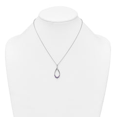 Sterling Silver Rhodium-plated Polished Amethyst Teardrop 16 Inch with 2 Inch Extension Necklace