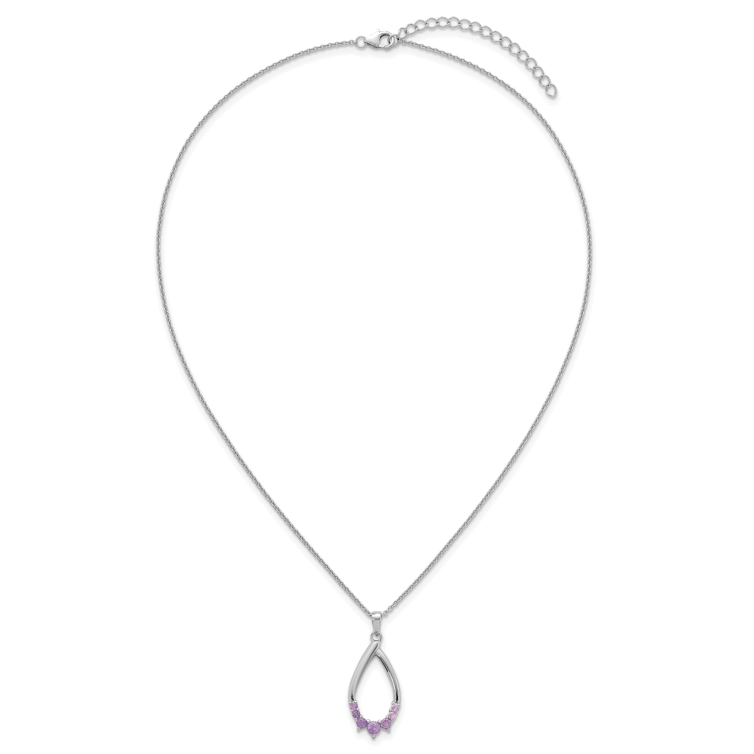 Sterling Silver Rhodium-plated Polished Amethyst Teardrop 16 Inch with 2 Inch Extension Necklace