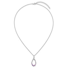 Sterling Silver Rhodium-plated Polished Amethyst Teardrop 16 Inch with 2 Inch Extension Necklace