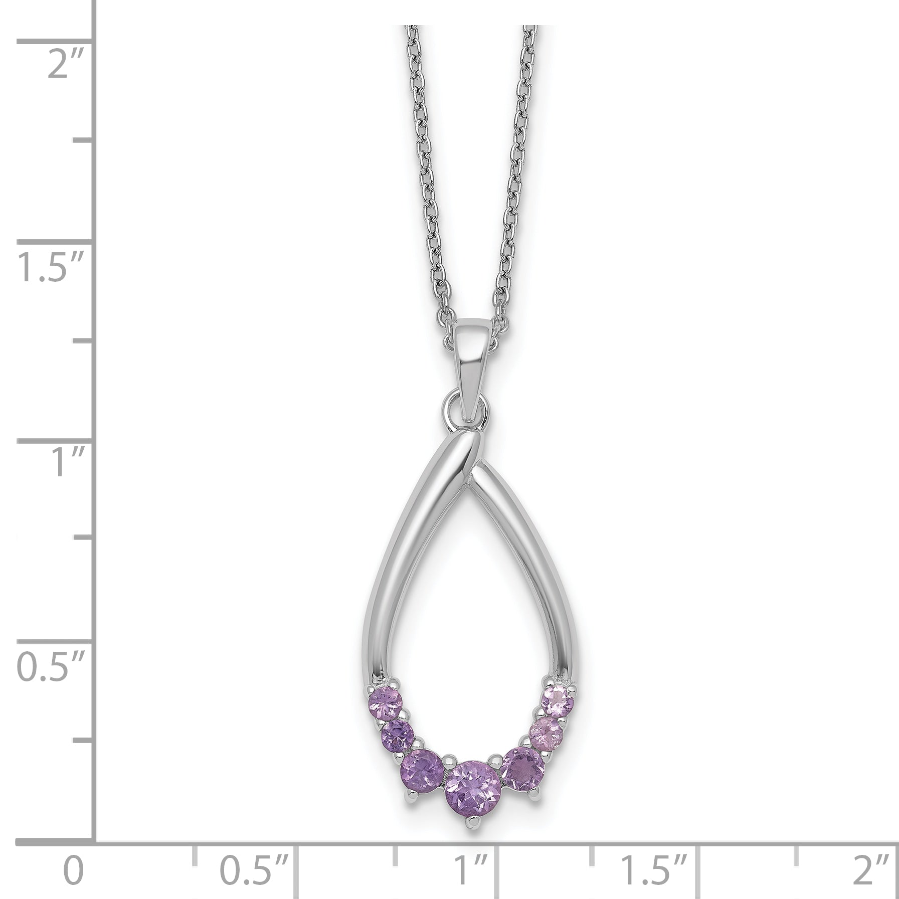 Sterling Silver Rhodium-plated Polished Amethyst Teardrop 16 Inch with 2 Inch Extension Necklace