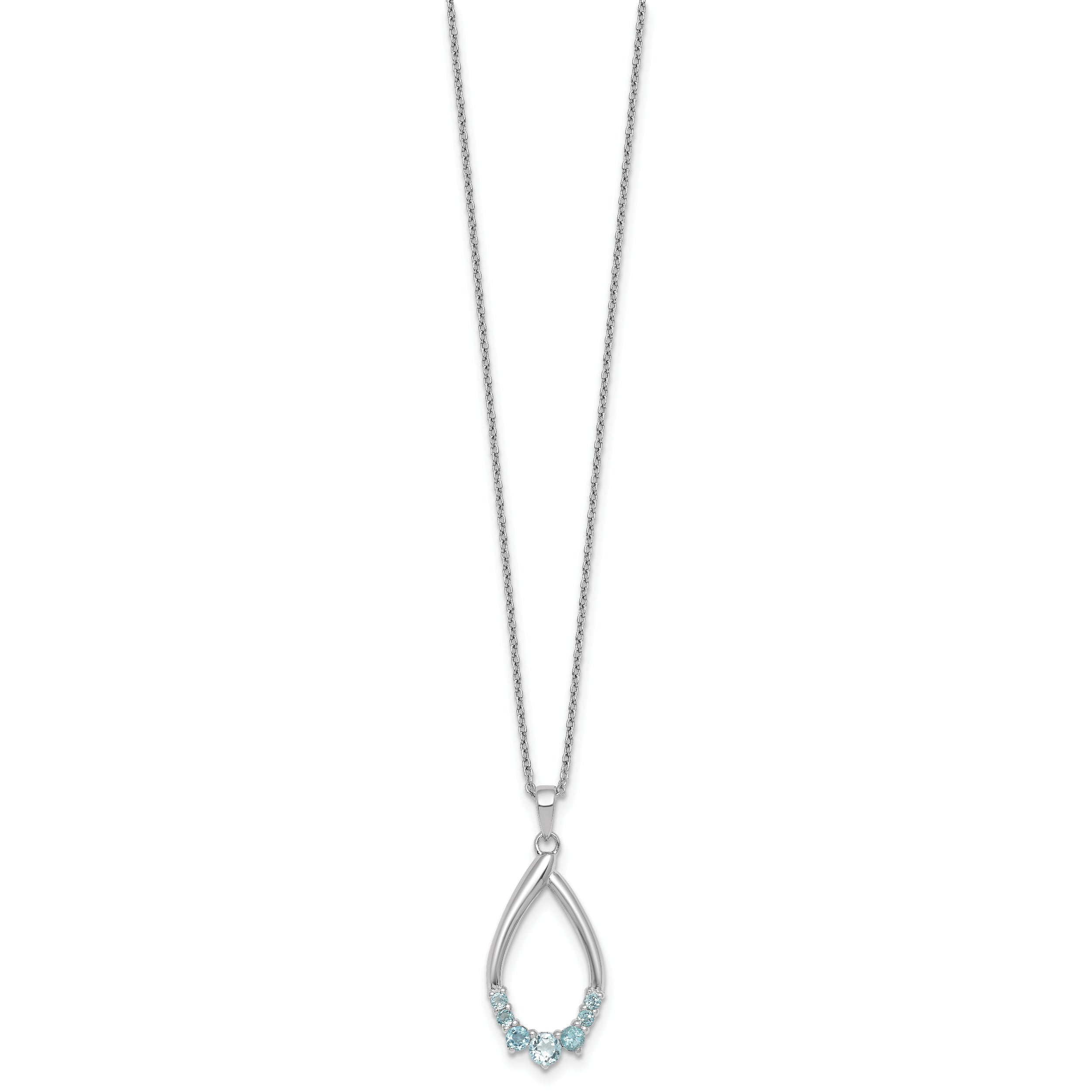 Sterling Silver Rhodium-plated Polished Swiss Blue Topaz Teardrop 16 Inch with 2 Inch Extension Necklace