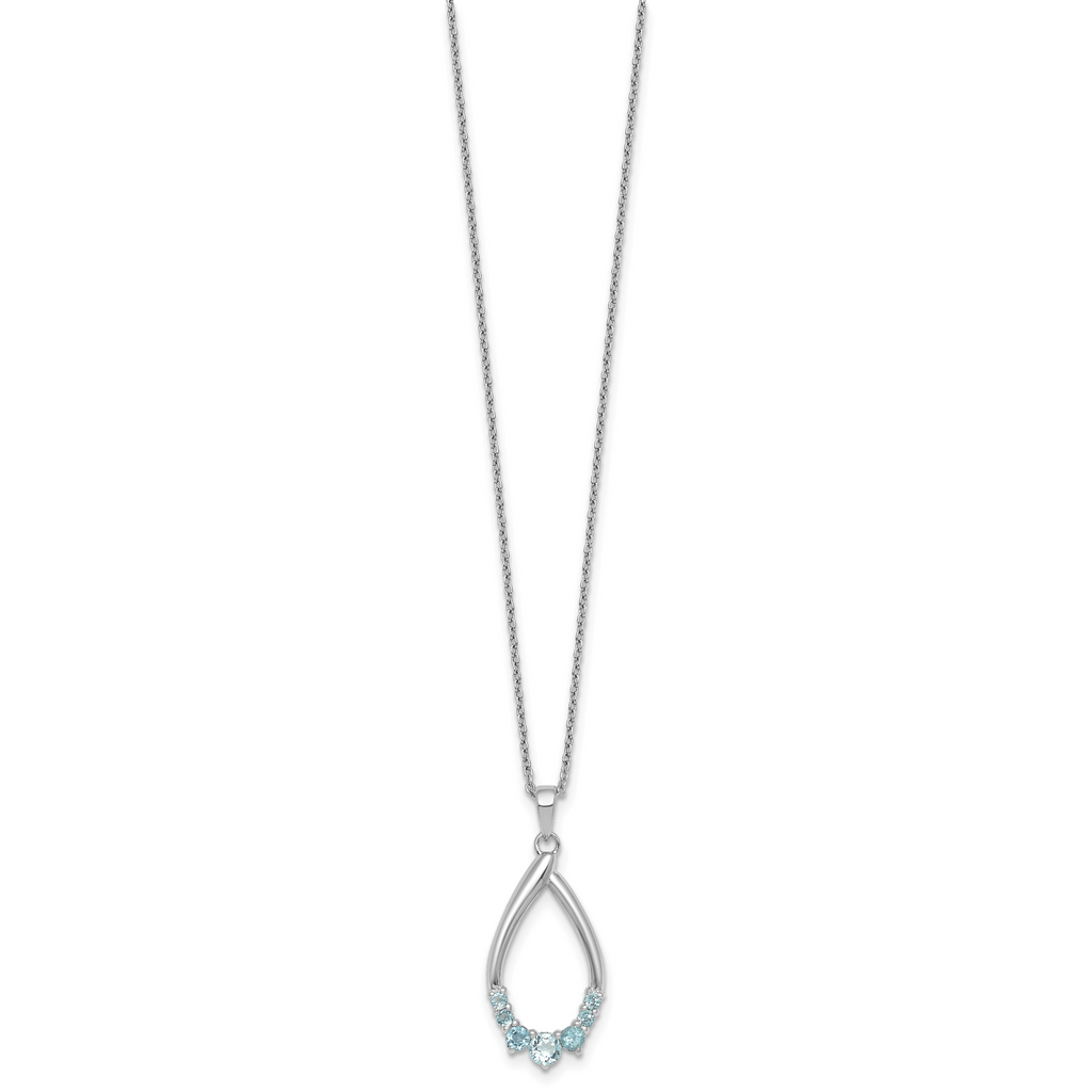 Sterling Silver Rhodium-plated Polished Swiss Blue Topaz Teardrop 16 Inch with 2 Inch Extension Necklace