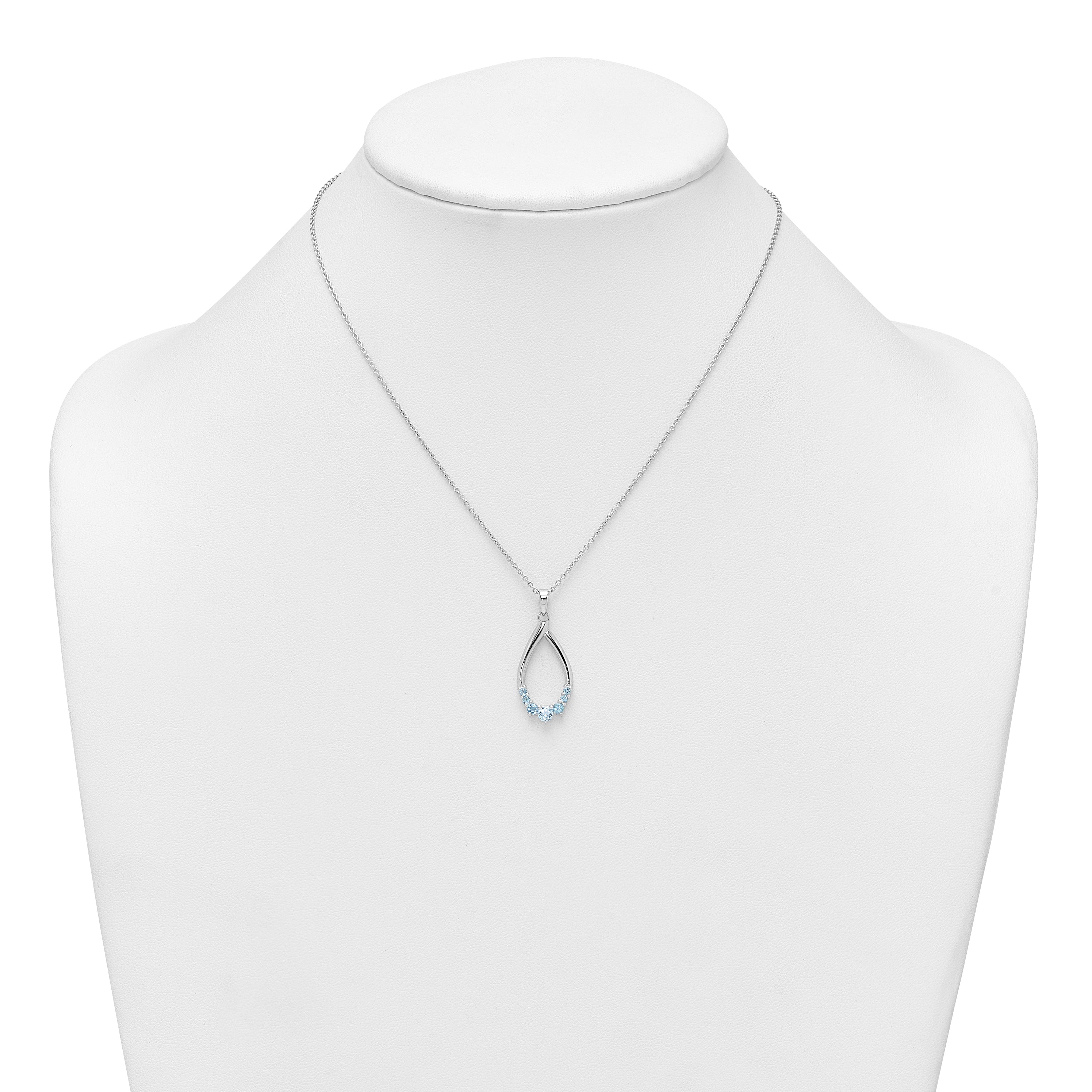 Sterling Silver Rhodium-plated Polished Swiss Blue Topaz Teardrop 16 Inch with 2 Inch Extension Necklace
