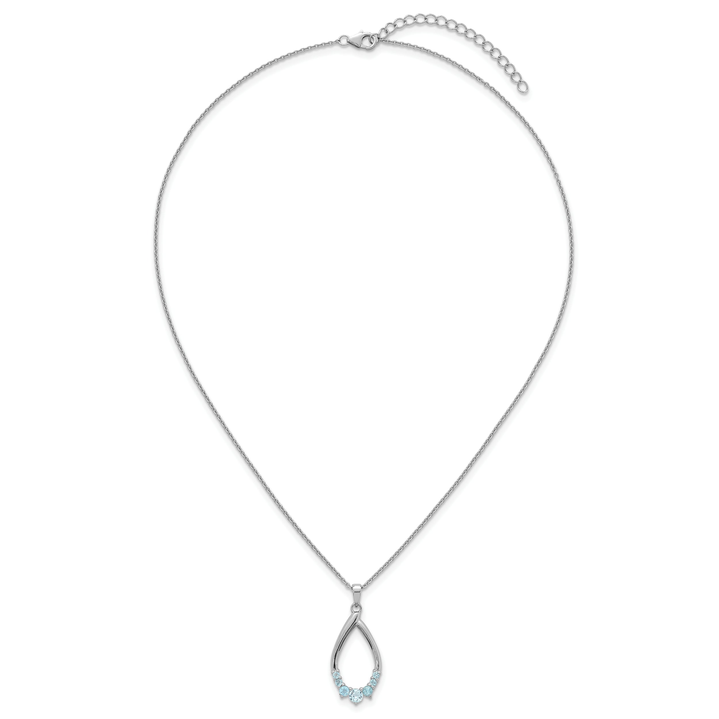 Sterling Silver Rhodium-plated Polished Swiss Blue Topaz Teardrop 16 Inch with 2 Inch Extension Necklace