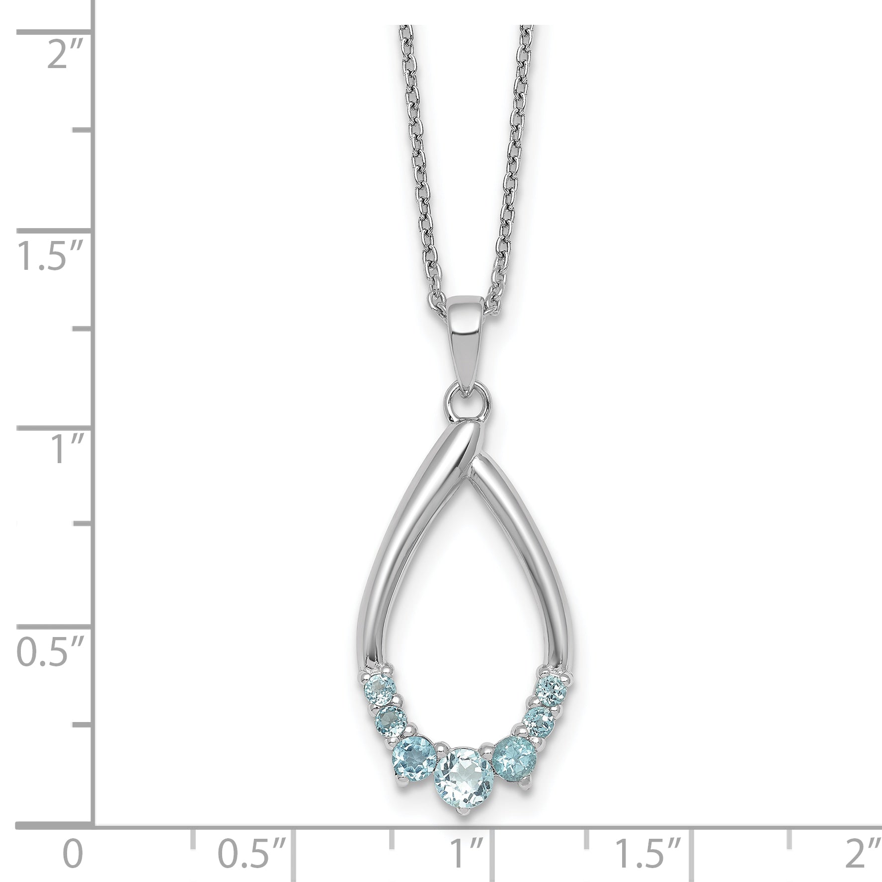 Sterling Silver Rhodium-plated Polished Swiss Blue Topaz Teardrop 16 Inch with 2 Inch Extension Necklace