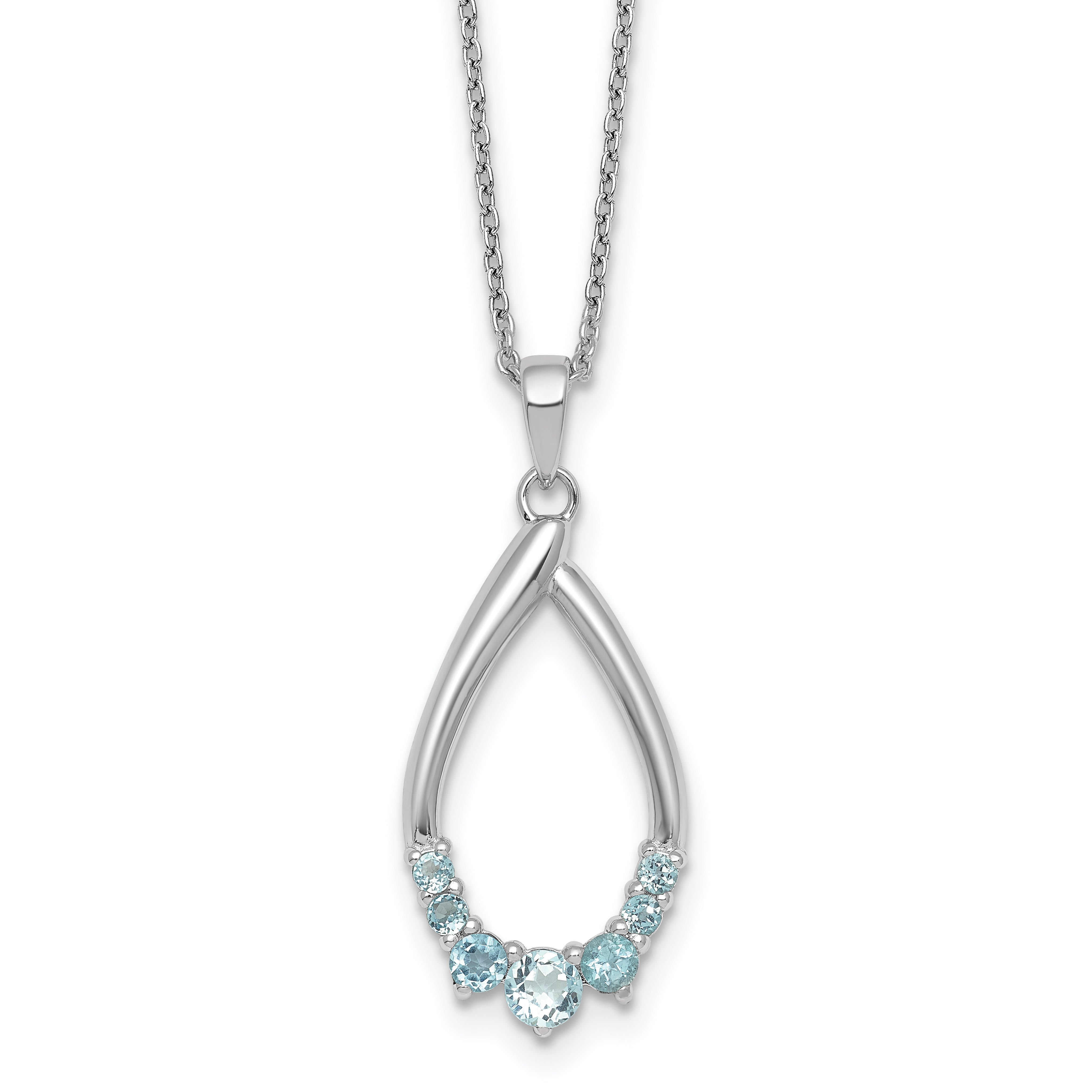 Sterling Silver Rhodium-plated Polished Swiss Blue Topaz Teardrop 16 Inch with 2 Inch Extension Necklace
