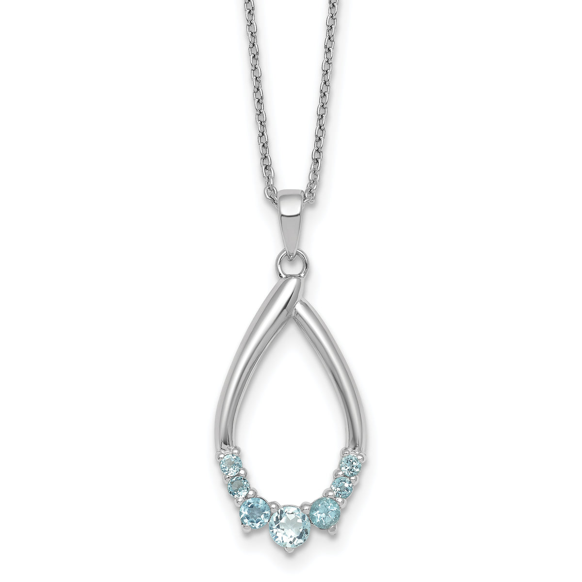 Sterling Silver Rhodium-plated Polished Swiss Blue Topaz Teardrop 16 Inch with 2 Inch Extension Necklace