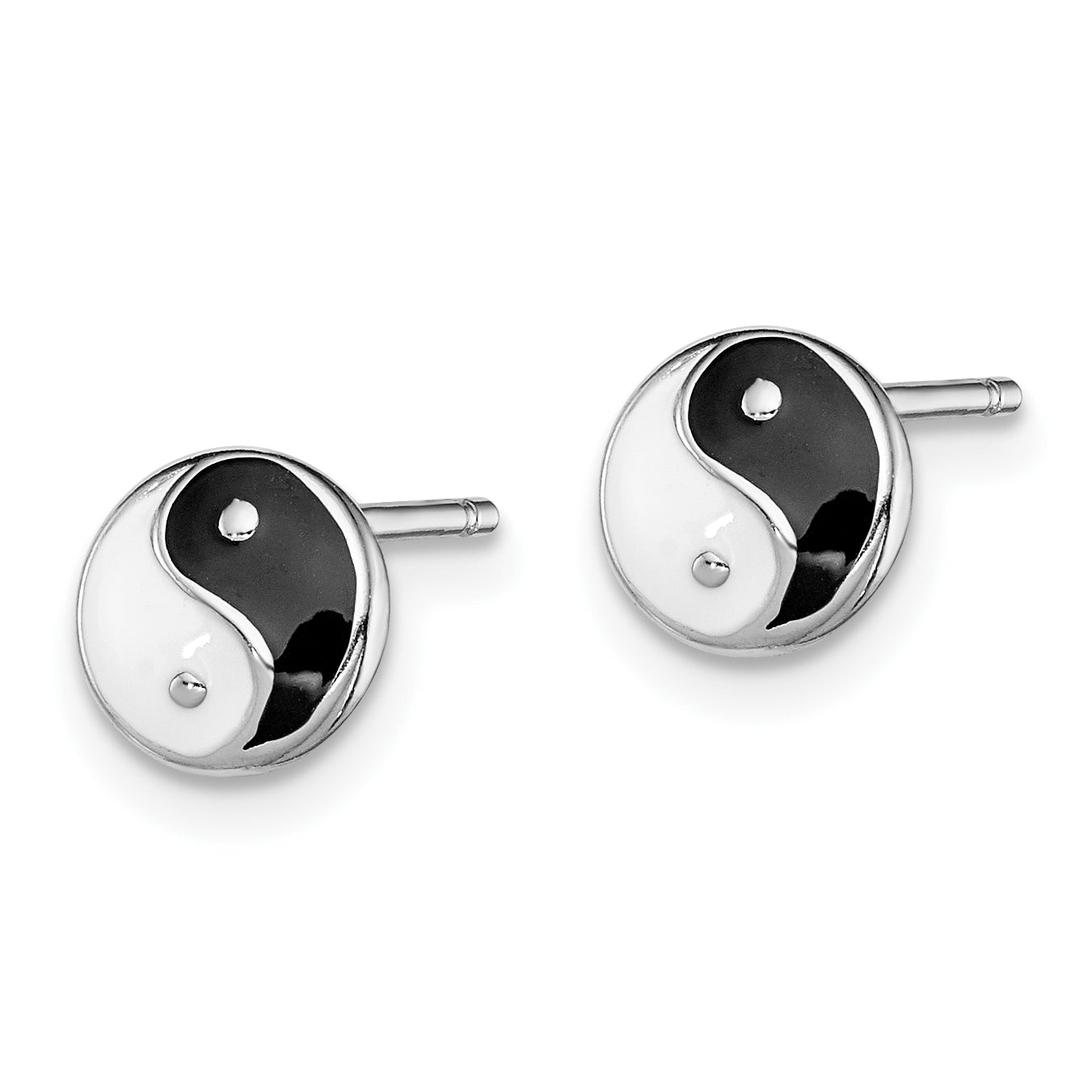 Sterling Silver Madi K Rhodium-plated Polished Black & White Enameled Yin Yang Children's Post Earrings Secondary image