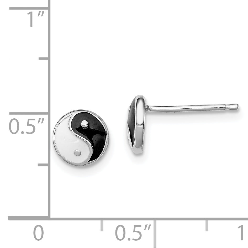 Sterling Silver Madi K Rhodium-plated Polished Black & White Enameled Yin Yang Children's Post Earrings