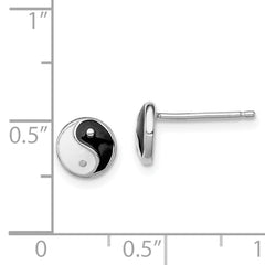 Sterling Silver Madi K Rhodium-plated Polished Black & White Enameled Yin Yang Children's Post Earrings