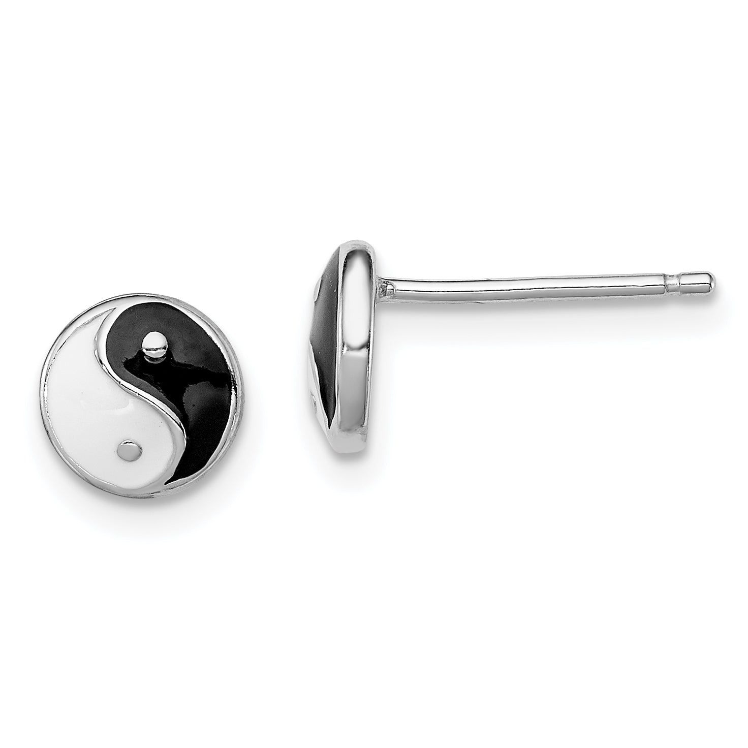 Sterling Silver Madi K Rhodium-plated Polished Black & White Enameled Yin Yang Children's Post Earrings Main image