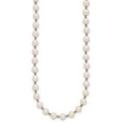 Sterling Silver Rhodium-plated 6-7mm White Round Freshwater Cultured Pearl 16 inch with 2 inch Extension Necklace