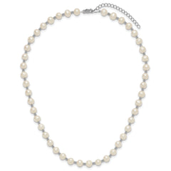 Sterling Silver Rhodium-plated 6-7mm White Round Freshwater Cultured Pearl 16 inch with 2 inch Extension Necklace