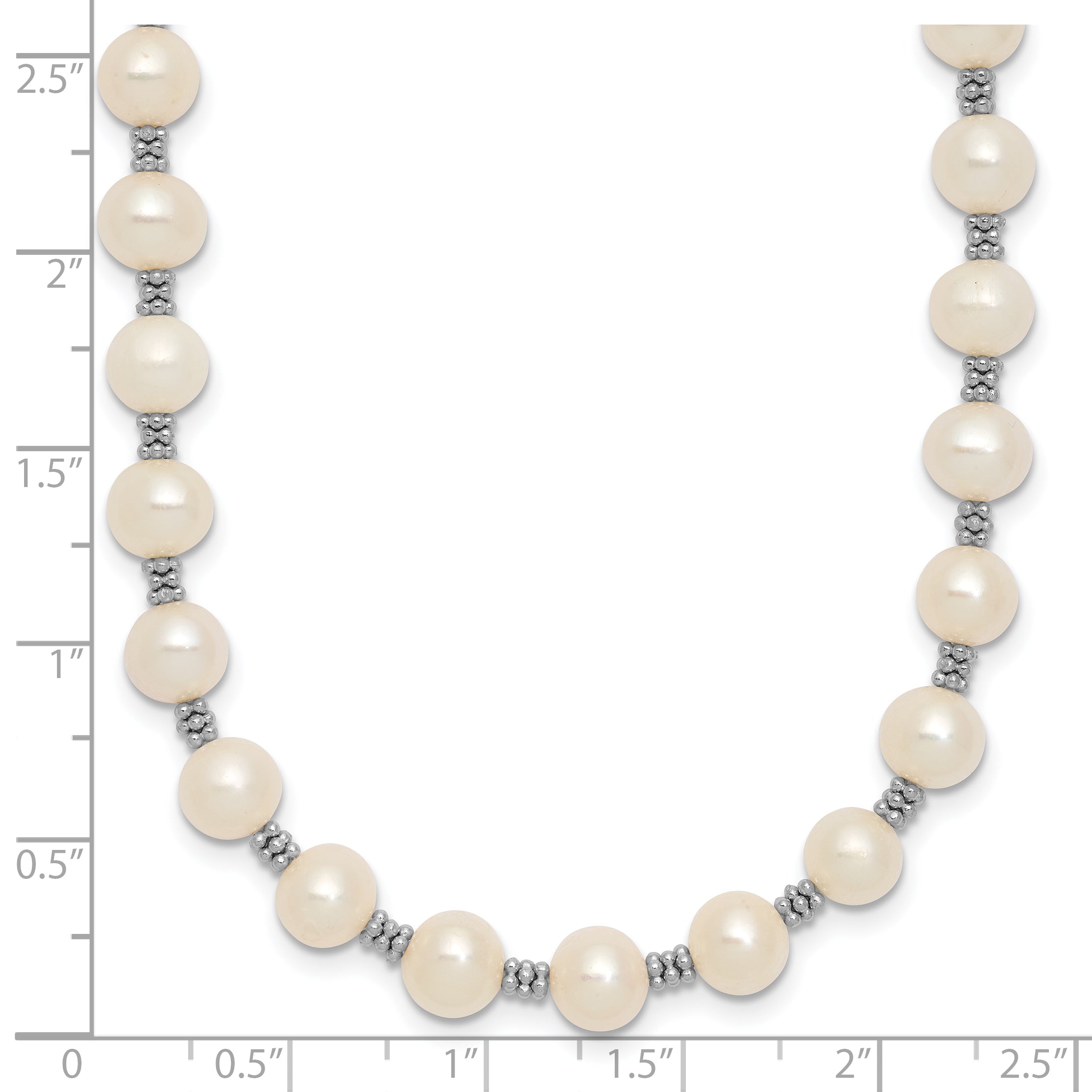 Sterling Silver Rhodium-plated 6-7mm White Round Freshwater Cultured Pearl 16 inch with 2 inch Extension Necklace