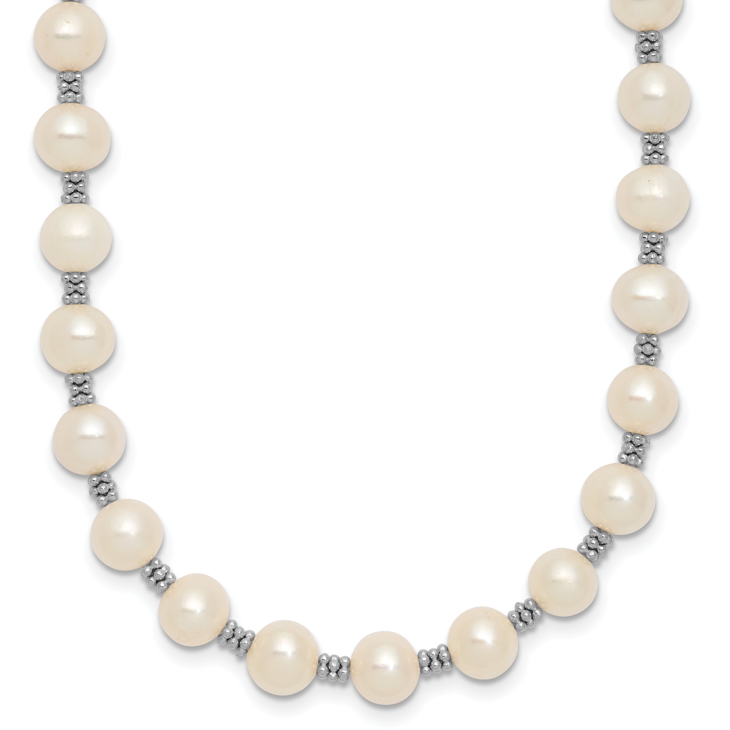 Sterling Silver Rhodium-plated 6-7mm White Round Freshwater Cultured Pearl 16 inch with 2 inch Extension Necklace