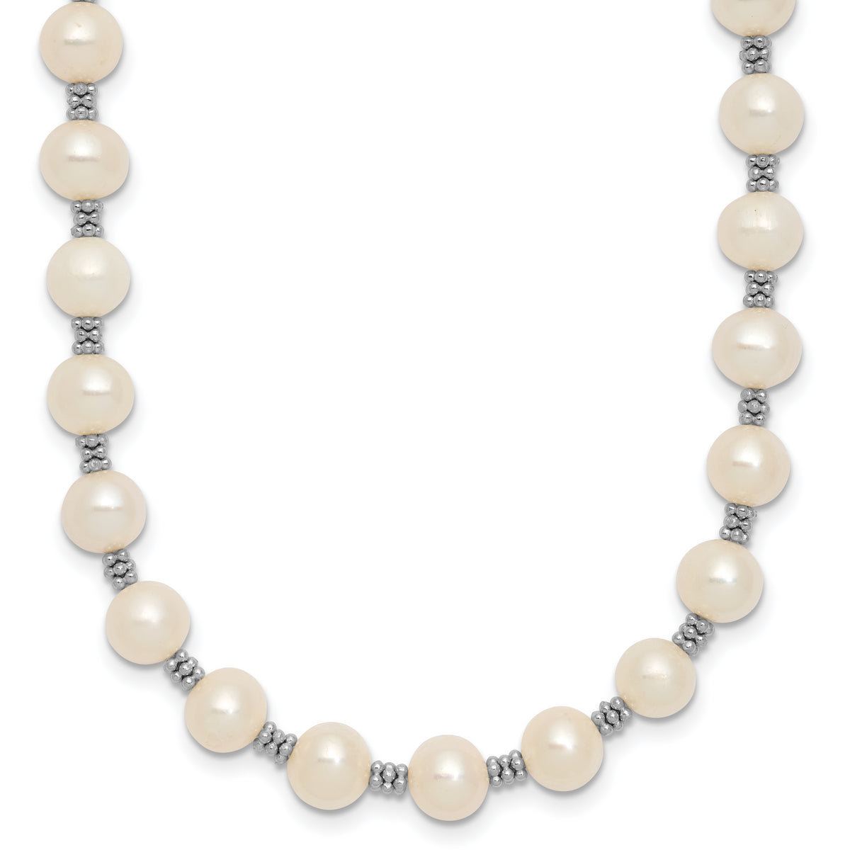 Sterling Silver Rhodium-plated 6-7mm White Round Freshwater Cultured Pearl 16 inch with 2 inch Extension Necklace