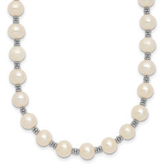 Sterling Silver Rhodium-plated 6-7mm White Round Freshwater Cultured Pearl 16 inch with 2 inch Extension Necklace