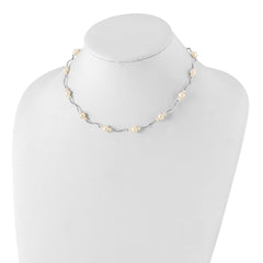 Sterling Silver Rhodium-plated 3-7mm White Near-Round Freshwater Cultured Pearl 13-Station 16 inch with 2.5 inch Extension Necklace