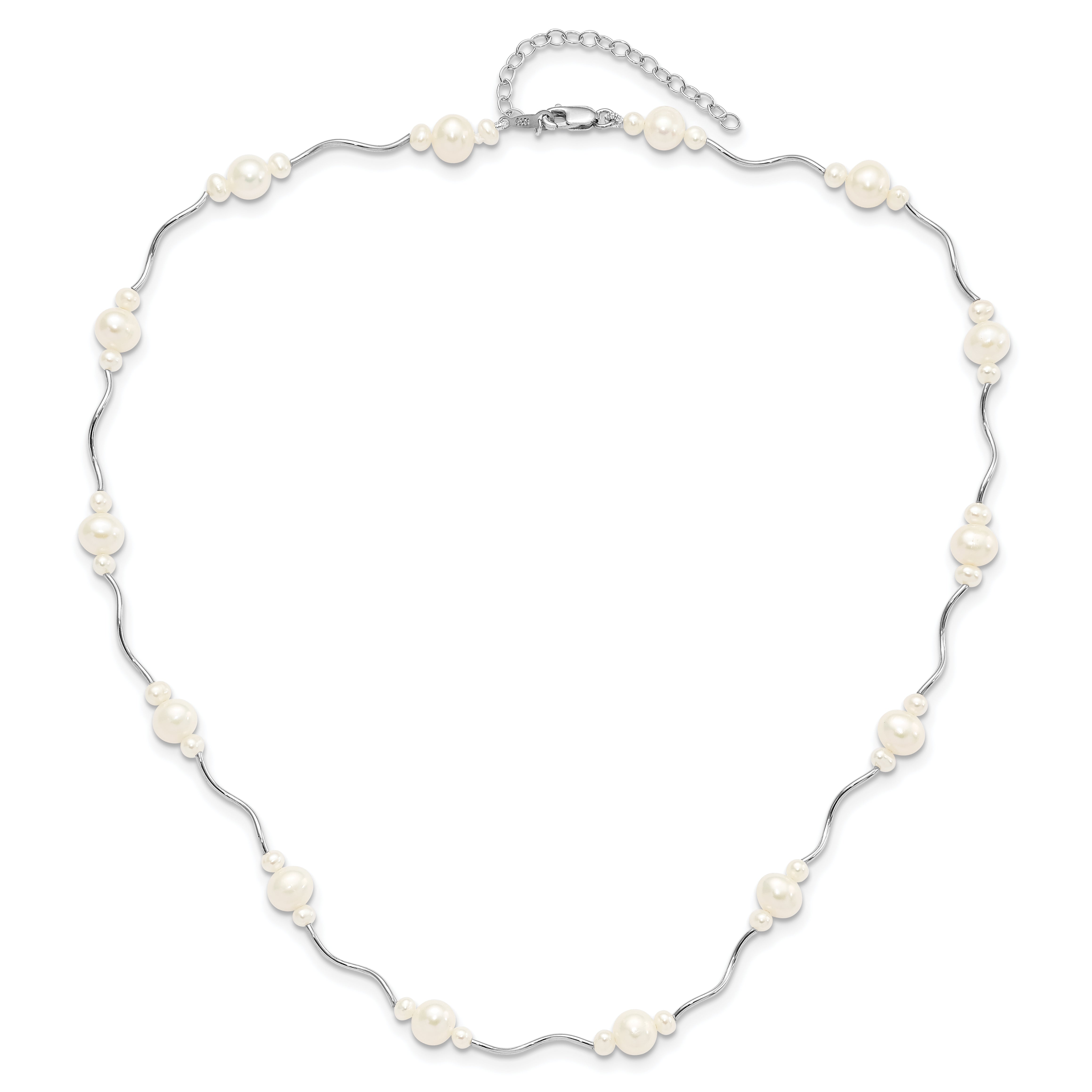 Sterling Silver Rhodium-plated 3-7mm White Near-Round Freshwater Cultured Pearl 13-Station 16 inch with 2.5 inch Extension Necklace