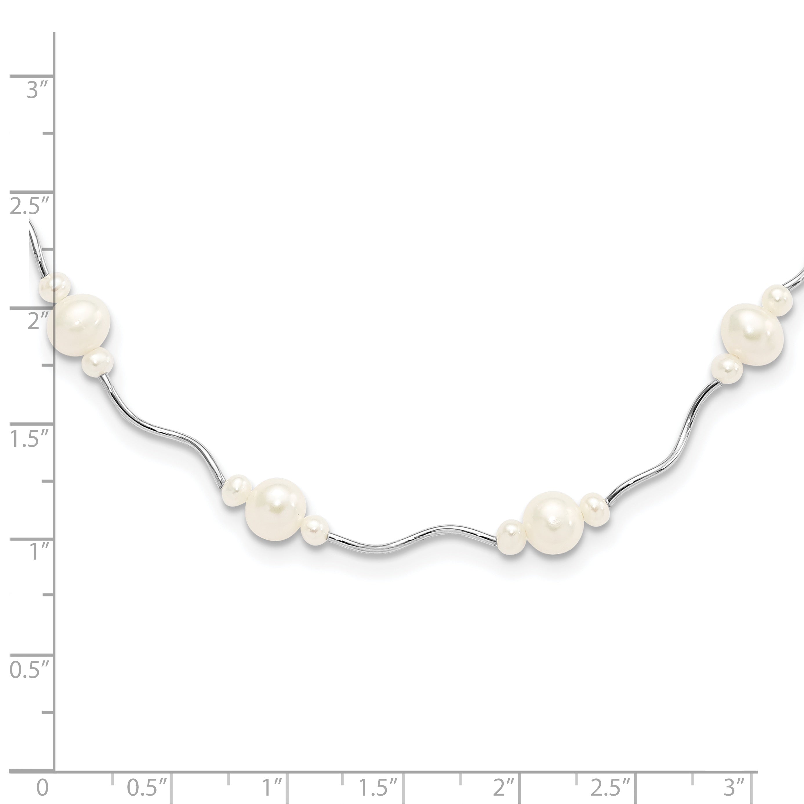 Sterling Silver Rhodium-plated 3-7mm White Near-Round Freshwater Cultured Pearl 13-Station 16 inch with 2.5 inch Extension Necklace