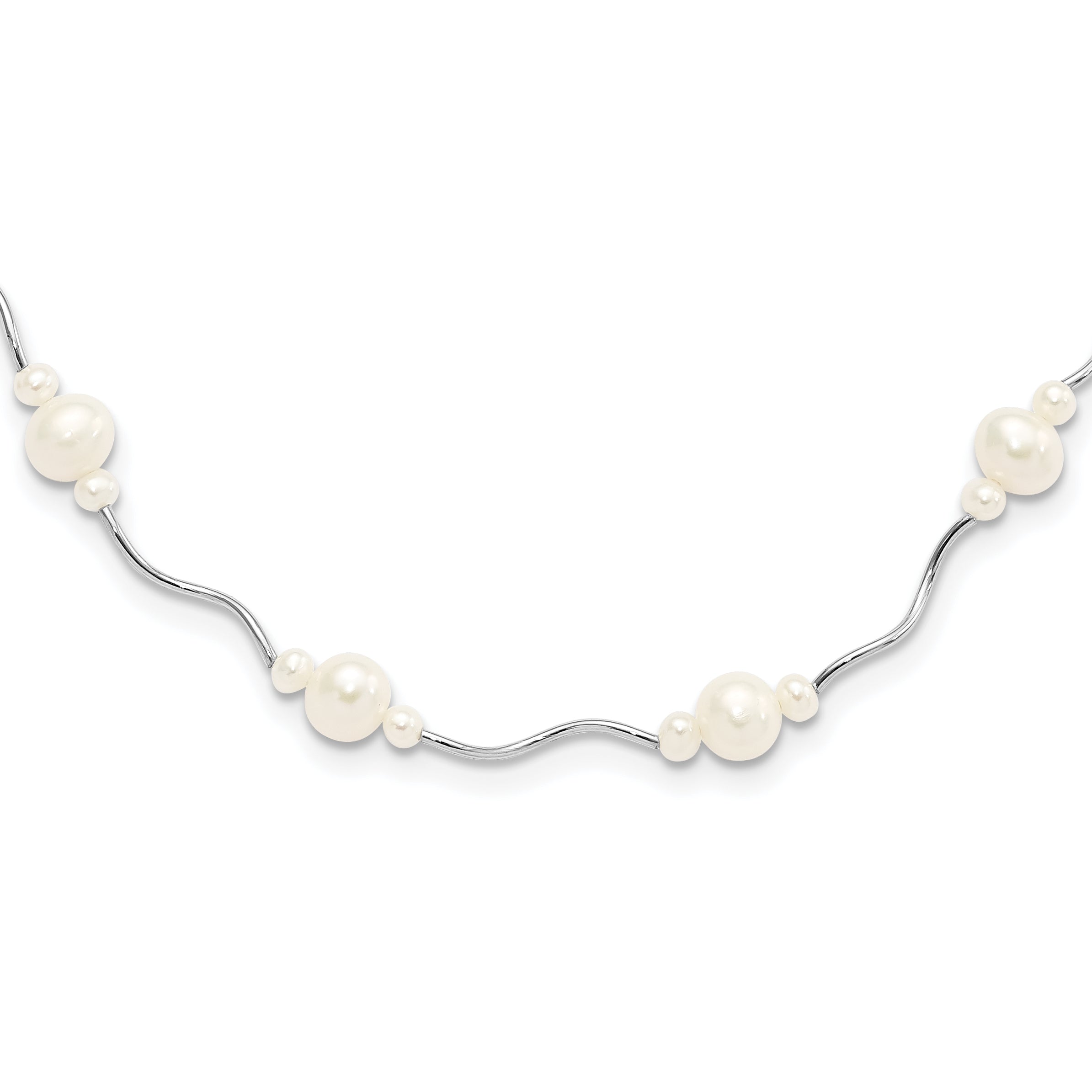 Sterling Silver Rhodium-plated 3-7mm White Near-Round Freshwater Cultured Pearl 13-Station 16 inch with 2.5 inch Extension Necklace Main image
