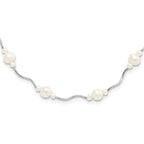 Sterling Silver Rhodium-plated 3-7mm White Near-Round Freshwater Cultured Pearl 13-Station 16 inch with 2.5 inch Extension Necklace