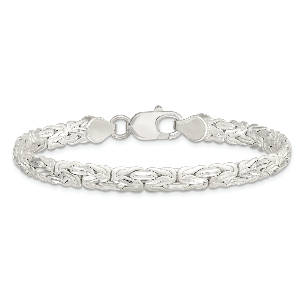Sterling Silver Polished Back/Satin D/C Front Fancy Byzantine Bracelet