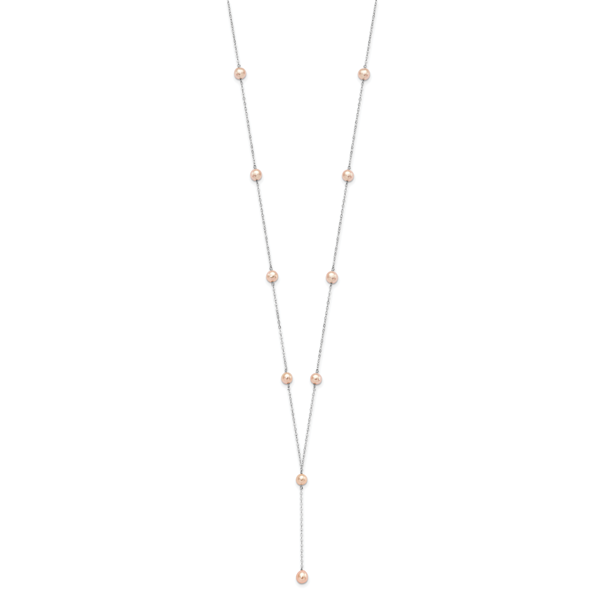 Sterling Silver Rhodium-plated 6-8mm Pink Teardrop and Semi-Round Freshwater Cultured Pearl 6-Station Y-Drop 16 inch Necklace Secondary image