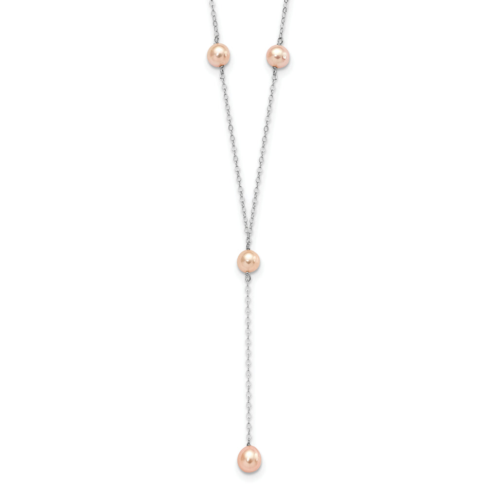 Sterling Silver Rhodium-plated 6-8mm Pink Teardrop and Semi-Round Freshwater Cultured Pearl 6-Station Y-Drop 16 inch Necklace