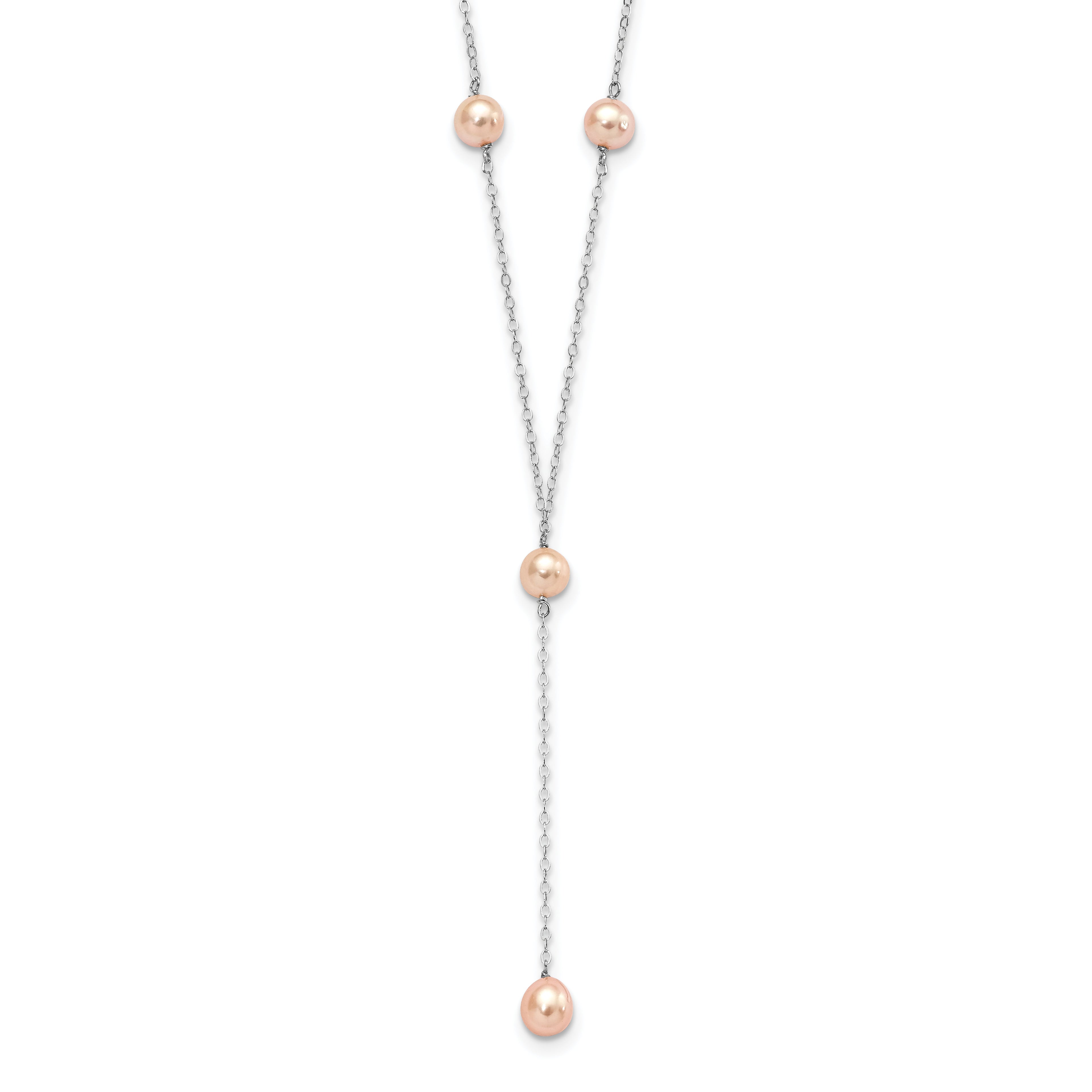 Sterling Silver Rhodium-plated 6-8mm Pink Teardrop and Semi-Round Freshwater Cultured Pearl 6-Station Y-Drop 16 inch Necklace