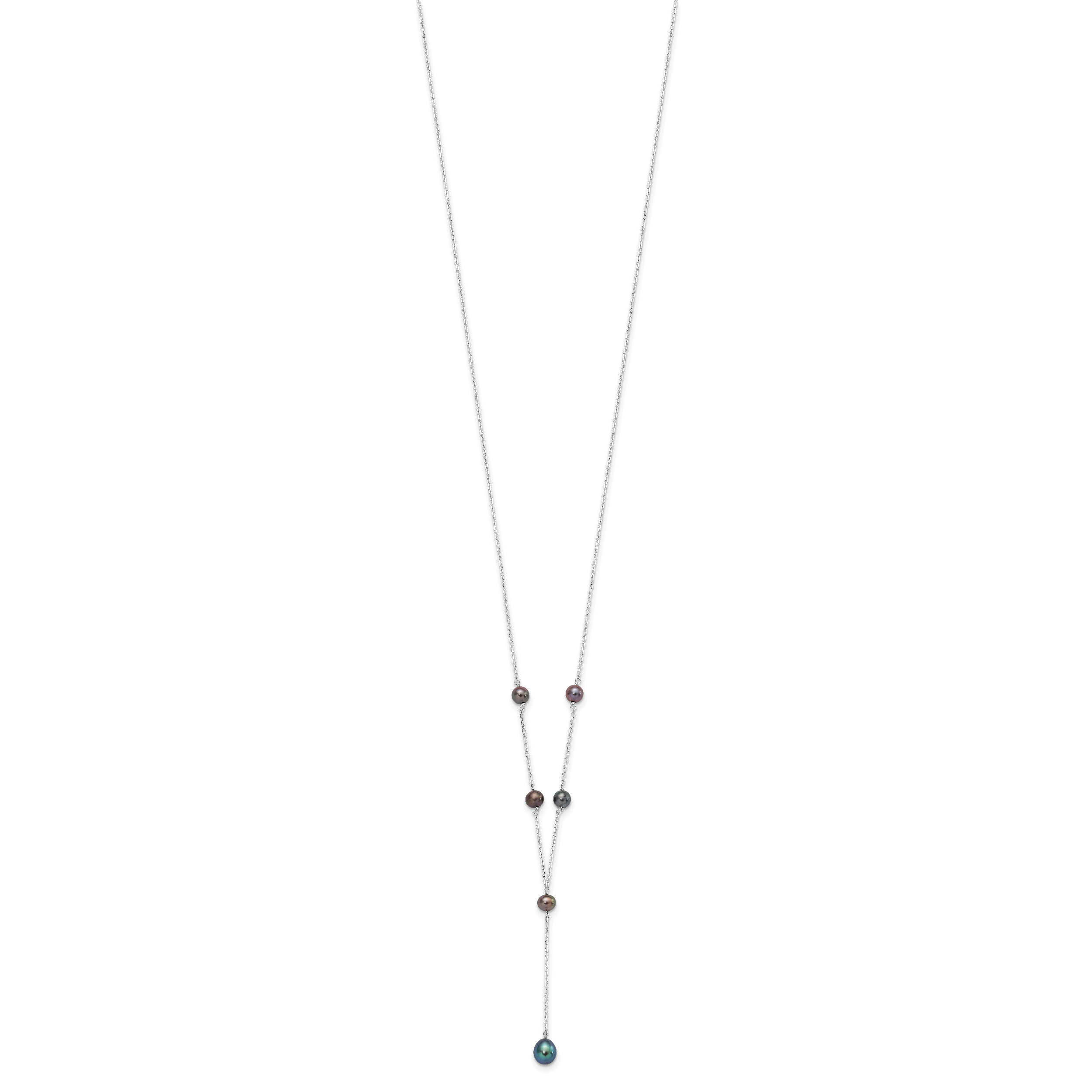 Sterling Silver Rhodium-plated 6-8mm Black Teardrop and Semi-Round Freshwater Cultured Pearl 6-Station Y-Drop 16 inch Necklace Secondary image