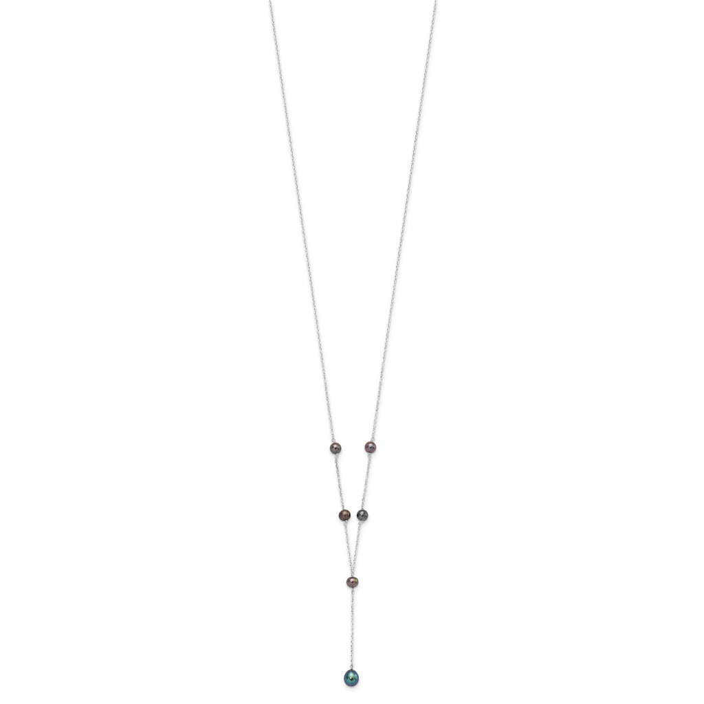 Sterling Silver Rhodium-plated 6-8mm Black Teardrop and Semi-Round Freshwater Cultured Pearl 6-Station Y-Drop 16 inch Necklace
