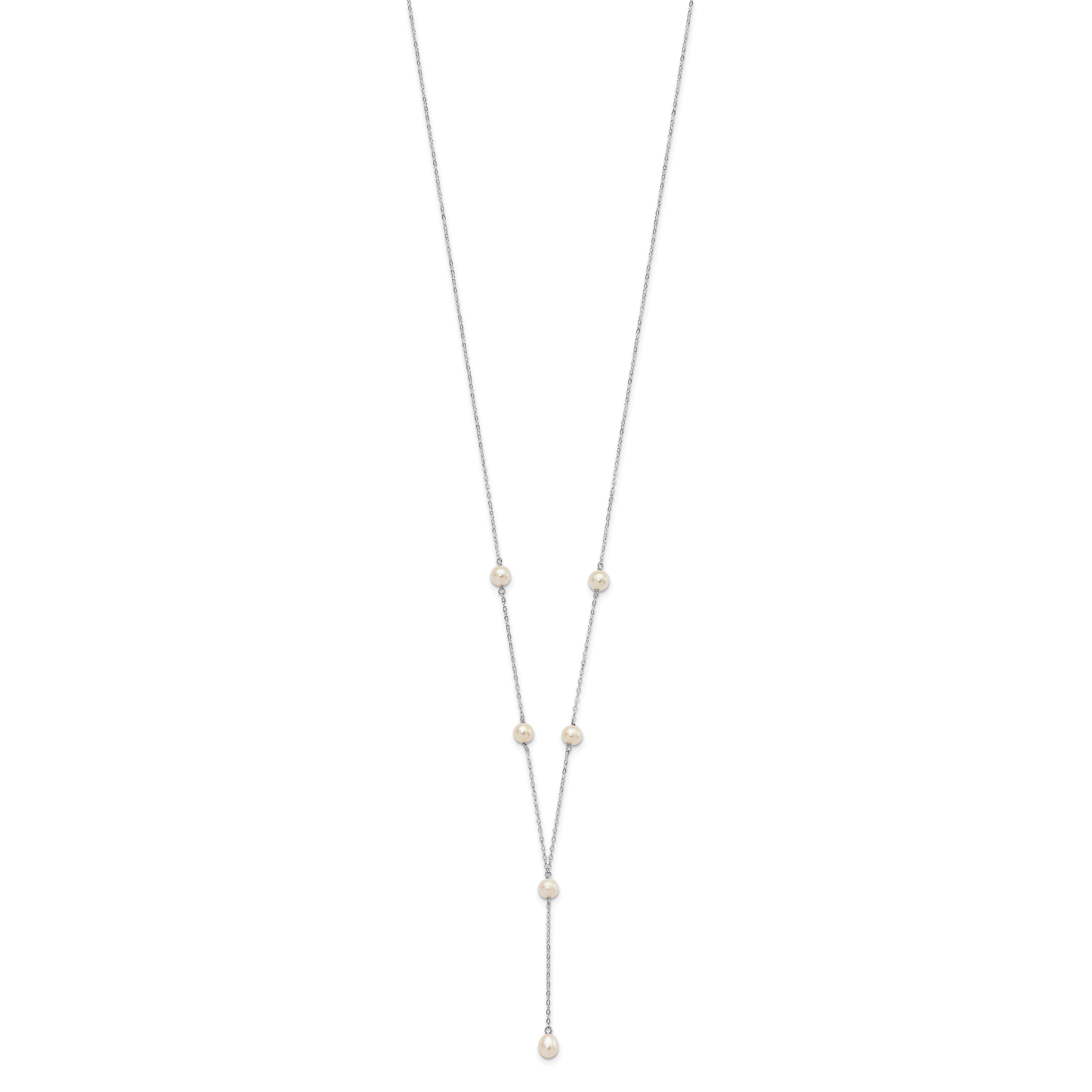 Sterling Silver Rhodium-plated 6-8mm White Teardrop and Semi-Round Freshwater Cultured Pearl 6-Station Y-Drop 16 inch Necklace Secondary image