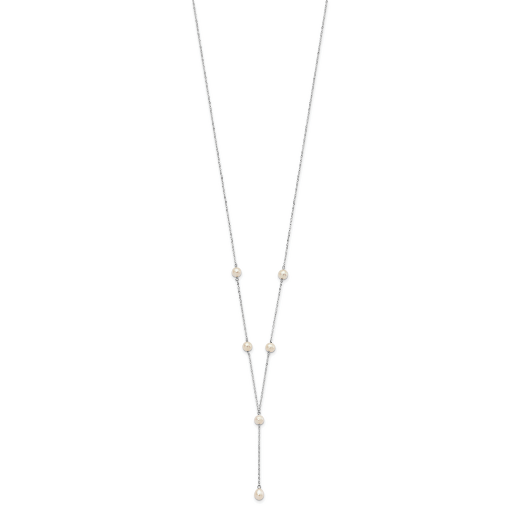 Sterling Silver Rhodium-plated 6-8mm White Teardrop and Semi-Round Freshwater Cultured Pearl 6-Station Y-Drop 16 inch Necklace