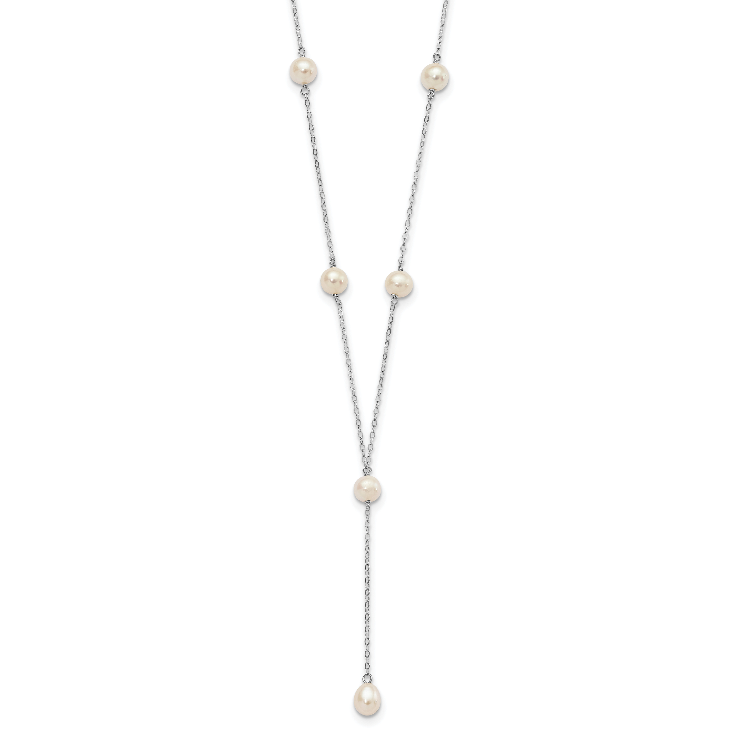 Sterling Silver Rhodium-plated 6-8mm White Teardrop and Semi-Round Freshwater Cultured Pearl 6-Station Y-Drop 16 inch Necklace Main image
