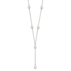 Sterling Silver Rhodium-plated 6-8mm White Teardrop and Semi-Round Freshwater Cultured Pearl 6-Station Y-Drop 16 inch Necklace